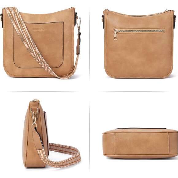 Elegant Vegan Leather Crossbody Bag with Adjustable Guitar Strap - 10.19" Tan - Picture 7 of 8